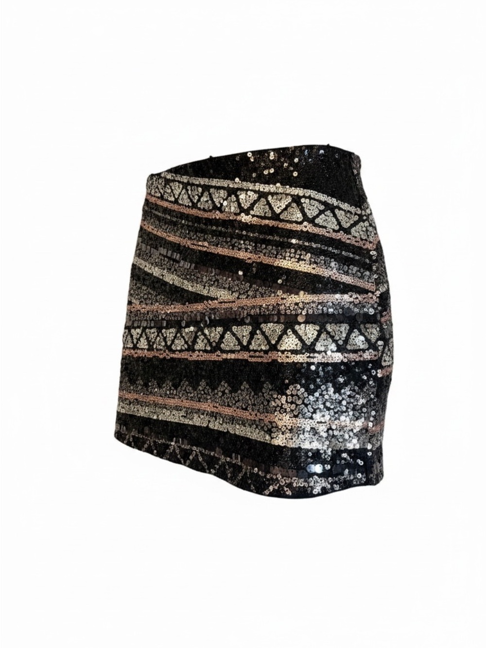 Express Black Sequin Mini Skirt with Silver and rose Accents - Picture 2 of 3